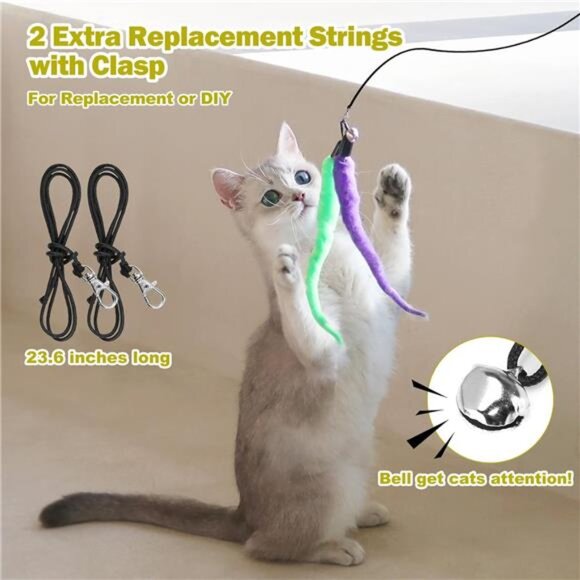 Interactive Cat Toys - Retractable Wand Toy and Feather Toys Refills for Indoor - Picture 6 of 7